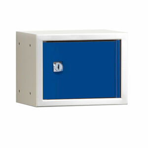 Box na osobní věci CUBE, uzamykatelný, 150x200x150 mm, bílá/modré dveře
