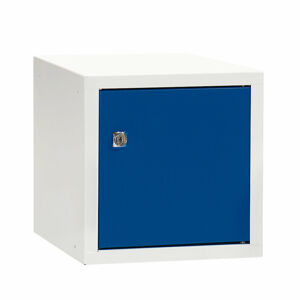 Box na osobní věci CUBE, uzamykatelný, 270x270x350 mm, bílá/modré dveře