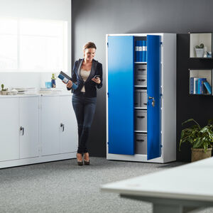 Kancelářská skříň STYLE, 1900x1000x400 mm, bílá, modré dveře