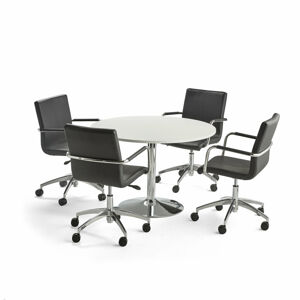 Sestava LILY + DELTA, stůl Ø 1100 mm a 4 černé židle