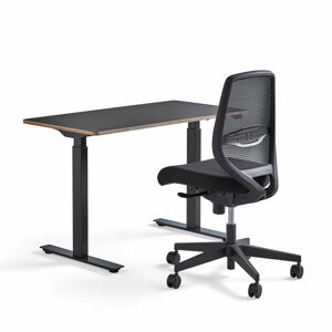 Nábytková sestava NOVUS + MARLOW, 1 černý stůl a 1 kancelářská židle