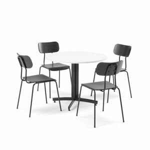 Jídelní set SANNA + RENO, stůl Ø900 mm, bílá + 4 židle, černé