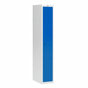 Šatní skříňka COACH, nesmontovaná, 1 sekce, 1 dveře, šedá, modré dveře