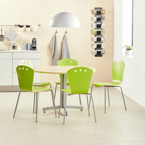 Jídelní sestava SANNA + ORLANDO, stůl Ø1100 mm, bříza + 5 židlí, zelené
