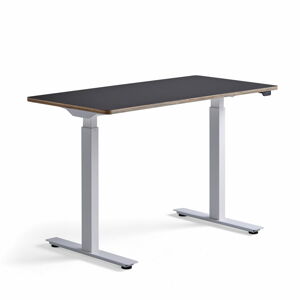 Výškově nastavitelný stůl NOVUS, 1200x600 mm, bílá podnož, černá deska