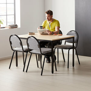 Jídelní sestava JAMIE + WARREN, stůl 1200x800 mm, bříza + 4 židle, šedý textilní potah