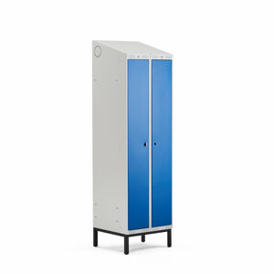 Šatní skříňka CLASSIC COMBO, 1 sekce, 2 boxy, 2100x600x550 mm, nohy, modré dveře
