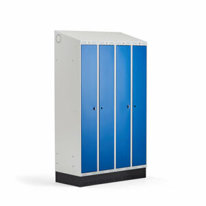 Šatní skříňka CLASSIC COMBO, 2 sekce, 4 boxy, 2050x1200x550 mm, sokl, modré dveře