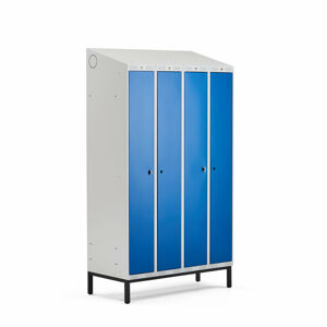 Šatní skříňka CLASSIC COMBO, 2 sekce, 4 boxy, 2100x1200x550 mm, nohy, modré dveře