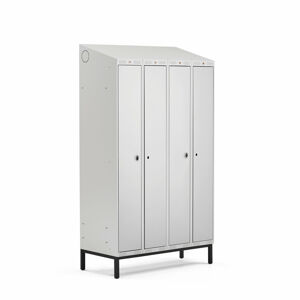Šatní skříňka CLASSIC COMBO, 2 sekce, 4 boxy, 2100x1200x550 mm, nohy, šedé dveře
