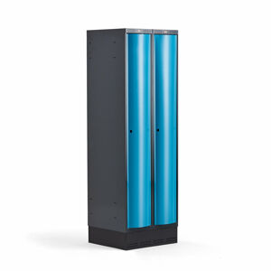 Šatní skříňka CURVE, 2 sekce, 1890x600x550 mm, sokl, modré dveře