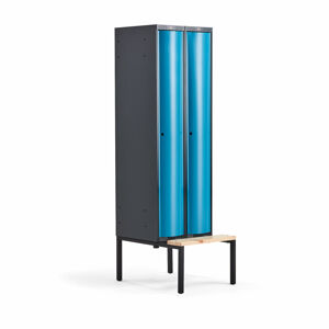 Šatní skříňka CURVE, 2 sekce, 2120x600x550 mm, lavice, modré dveře
