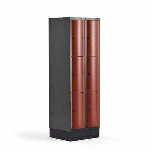 Boxová šatní skříň CURVE, 2 sekce, 6 boxů, 1890x600x550 mm, sokl, červené dveře