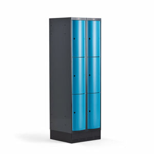 Boxová šatní skříň CURVE, 2 sekce, 6 boxů, 1890x600x550 mm, sokl, modré dveře