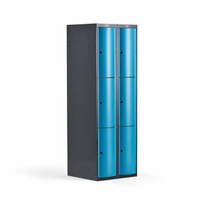 Boxová šatní skříň CURVE, 2 sekce, 6 boxů, tmavě šedá, modré dveře