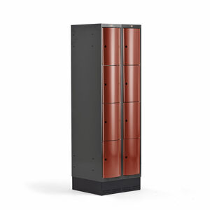 Boxová šatní skříň CURVE, 2 sekce, 8 boxů, 1890x600x550 mm, sokl, červené dveře