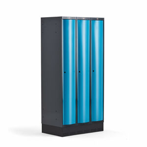 Šatní skříňka CURVE, 3 sekce, 1890x900x550 mm, sokl, modré dveře