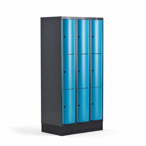 Boxová šatní skříň CURVE, 3 sekce, 9 boxů, 1890x900x550 mm, sokl, modré dveře