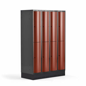 Boxová šatní skříň CURVE, 4 sekce, 8 boxů, 1890x1200x550 mm, sokl, červené dveře