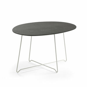 Konferenční stolek IRIS, oválný, 870x670 mm, bílá, černý dub