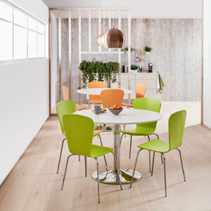 Jídelní set LILY + MILLA, stůl Ø 1100 mm, bílá/chrom + 4 židle, zelené