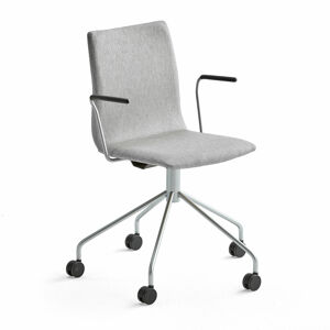 Konferenční židle OTTAWA, s kolečky a područkami, stříbrně šedý potah, šedá
