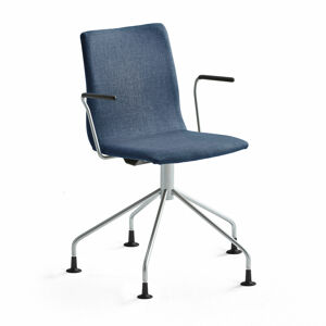 Konferenční židle OTTAWA, s područkami, podnož pavouk, modrý potah, šedá
