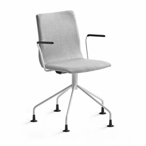 Konferenční židle OTTAWA, s područkami, podnož pavouk, stříbrně šedý potah, bílá