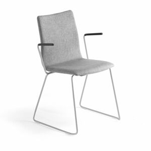 Konferenční židle OTTAWA, s područkami, ližinová podnož, stříbrně šedý potah, šedá
