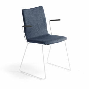 Konferenční židle OTTAWA, s područkami, ližinová podnož, modrý potah, bílá