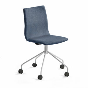 Konferenční židle OTTAWA, s kolečky, modrý potah, bílá