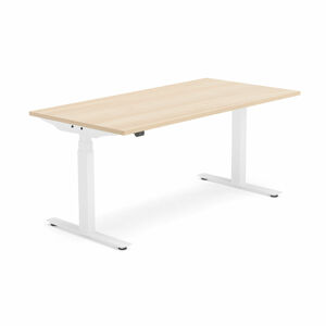 Výškově nastavitelný stůl MODULUS, 1600x800 mm, bílý rám, dub