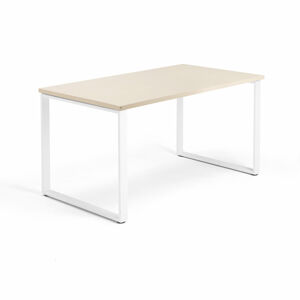 Psací stůl QBUS, O-podnož, 1400x800 mm, bílý rám, bříza