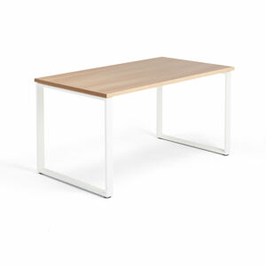 Psací stůl QBUS, O-podnož, 1400x800 mm, bílý rám, dub