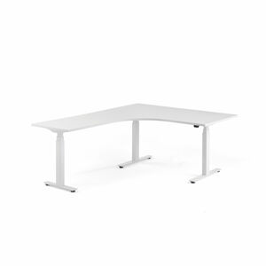 Výškově nastavitelný stůl MODULUS, rohový, 1600x2000 mm, bílý rám, bílá