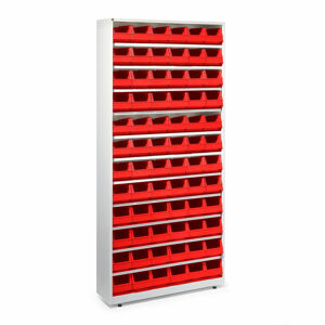 Regál se 72 plastovými boxy, 2000x950x270 mm, červené boxy