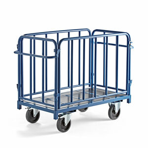 Plošinový vozík, 4 stěny, 1300x700 mm, 1200 kg, modrý