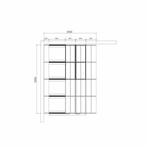 Posuvné regály TRANSFORM, cca 17 m², 159 m polic, 3400x5000 mm