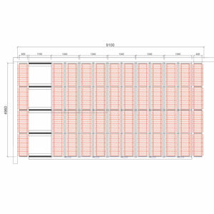 Posuvné regály na pneumatiky - sestava, cca 45 m², 720 pneu, 9100x4960 mm