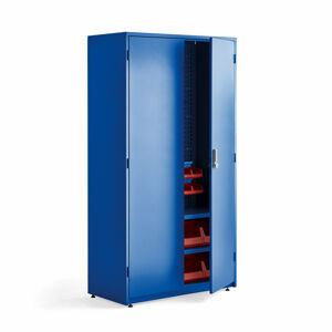 Dílenská skříň Supply, elektronický zámek, 2 police, 2 panely, 24 boxů, 1900x1020x500 mm, modrá