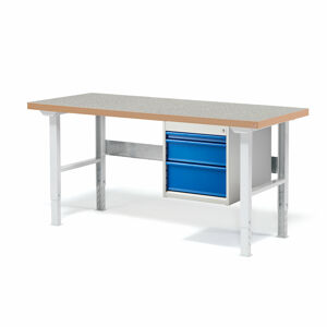 Dílenský stůl SOLID 750, 1500x800 mm, 3 zásuvky, vinylový povrch