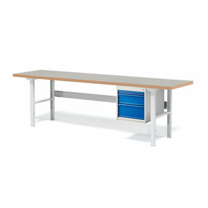 Dílenský stůl SOLID 750, 2500x800 mm, 3 zásuvky, vinylový povrch