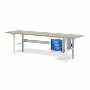 Dílenský stůl SOLID 750, 2500x800 mm, 4 zásuvky, vinylový povrch