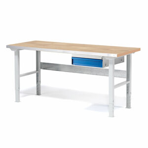 Dílenský stůl SOLID 750, 1500x800 mm, 1 zásuvka, dubový povrch