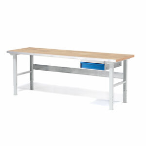 Dílenský stůl SOLID 750, 2000x800 mm, 1 zásuvka, dubový povrch