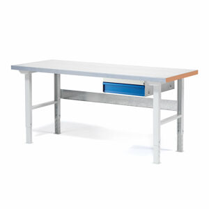 Dílenský stůl SOLID 750, 1500x800 mm, 1 zásuvka, ocelový povrch