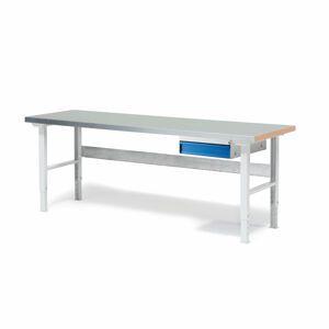 Dílenský stůl SOLID 750, 2000x800 mm, 1 zásuvka, ocelový povrch
