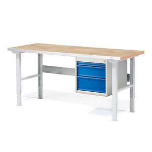 Dílenský stůl SOLID 750, 1500x800 mm, 3 zásuvky, dubový povrch