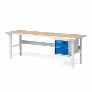 Dílenský stůl SOLID 750, 2000x800 mm, 3 zásuvky, dubový povrch