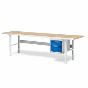 Dílenský stůl SOLID 750, 2500x800 mm, 3 zásuvky, dubový povrch